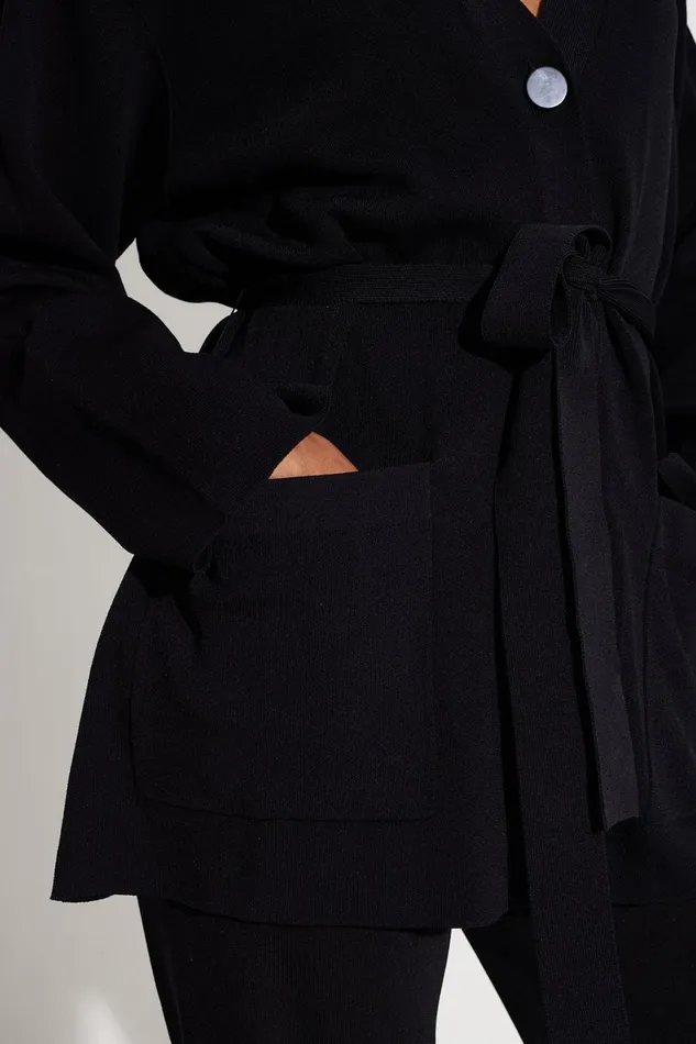 Simon Miller Knitwear Women Max Belted Knit Cardigan In Black Simon Miller Knitwear Women Max Belted Knit Cardigan In Black