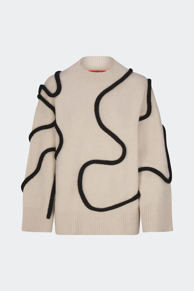 Simon Miller Knitwear Women Simon Miller Leith Squiggle Knit Sweater In CreamBlack Simon Miller Knitwear Women Simon Miller Leith Squiggle Knit Sweater In CreamBlack