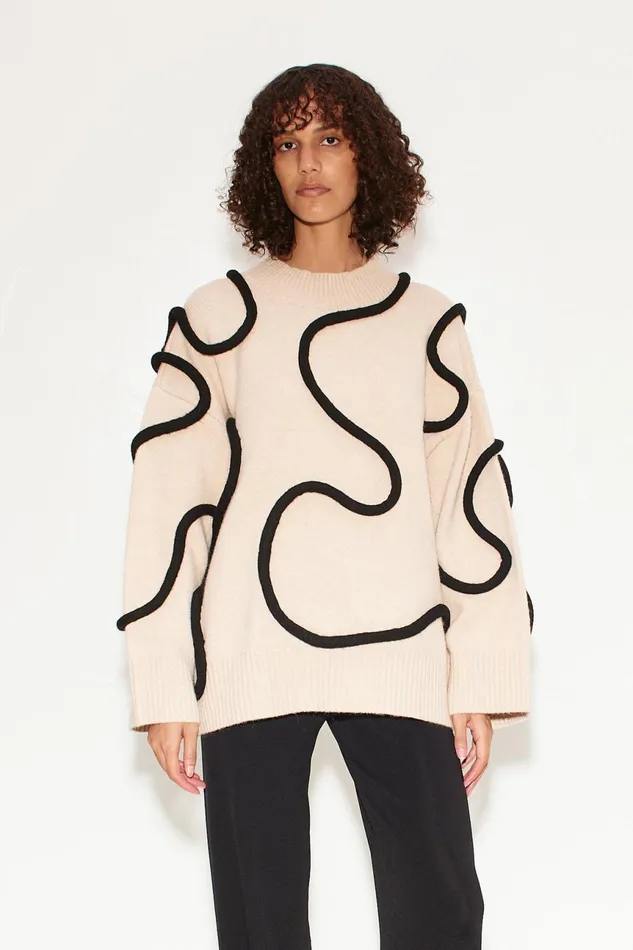 Simon Miller Knitwear Women Simon Miller Leith Squiggle Knit Sweater In CreamBlack Simon Miller Knitwear Women Simon Miller Leith Squiggle Knit Sweater In CreamBlack