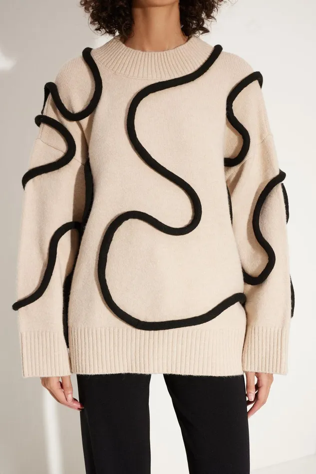 Simon Miller Knitwear Women Simon Miller Leith Squiggle Knit Sweater In CreamBlack Simon Miller Knitwear Women Simon Miller Leith Squiggle Knit Sweater In CreamBlack
