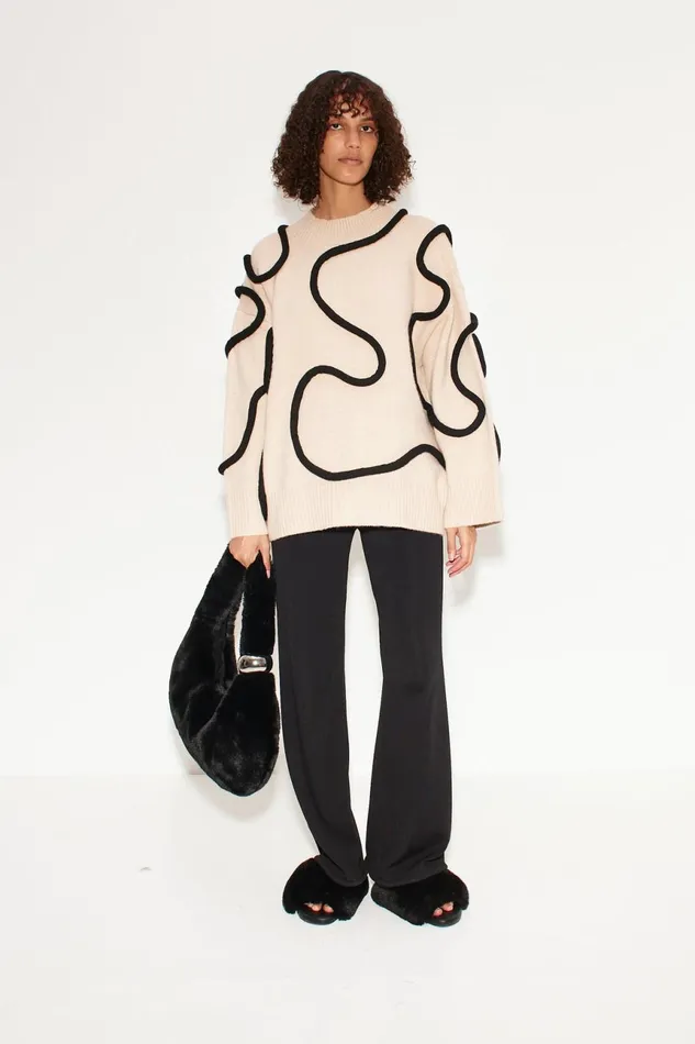 Simon Miller Knitwear Women Simon Miller Leith Squiggle Knit Sweater In CreamBlack Simon Miller Knitwear Women Simon Miller Leith Squiggle Knit Sweater In CreamBlack
