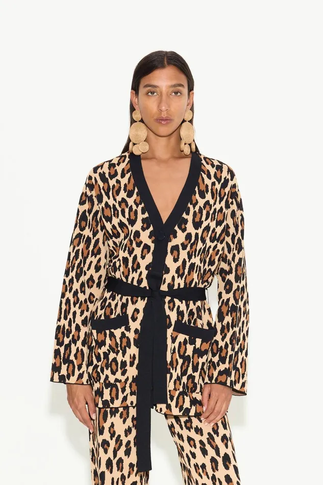 Simon Miller Sweaters Women Simon Miller Max Belted Knit Cardigan In Cheetah