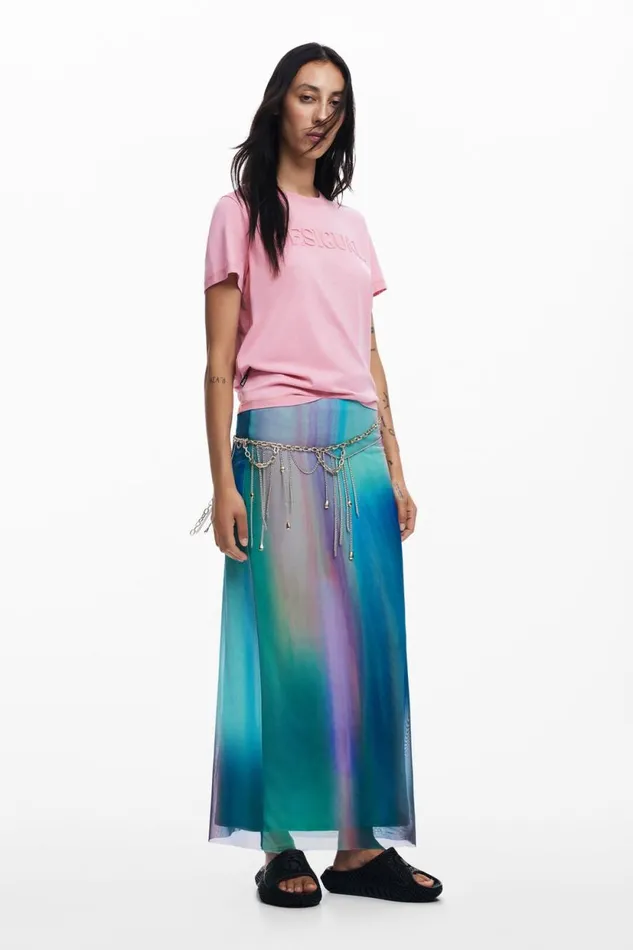 Skirts And Shorts Women Desigual Tulle Skirt With Gradient Effect Green