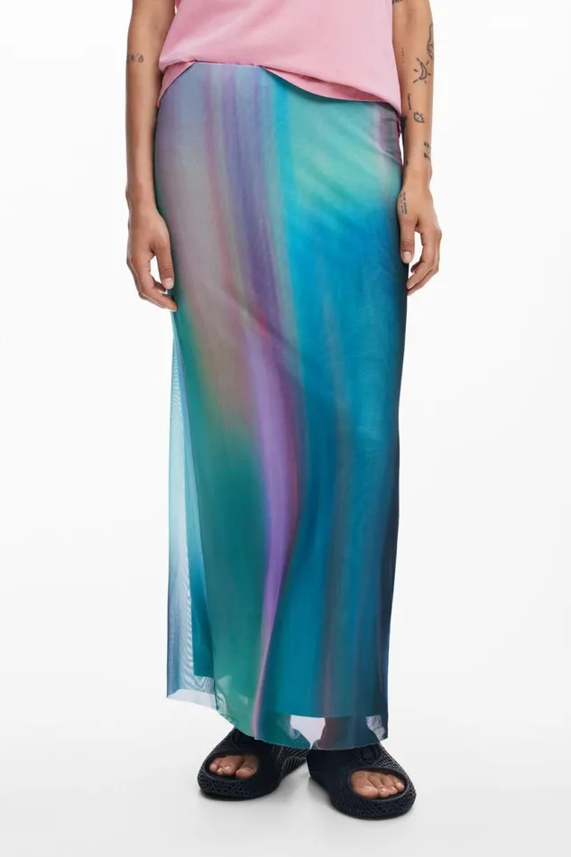 Skirts And Shorts Women Desigual Tulle Skirt With Gradient Effect Green