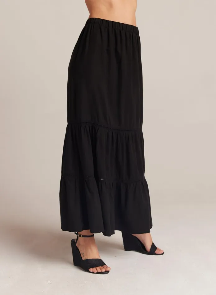 Skirts Women Bella Dahl Ladder Trim Tiered Maxi Skirt 8211 Black