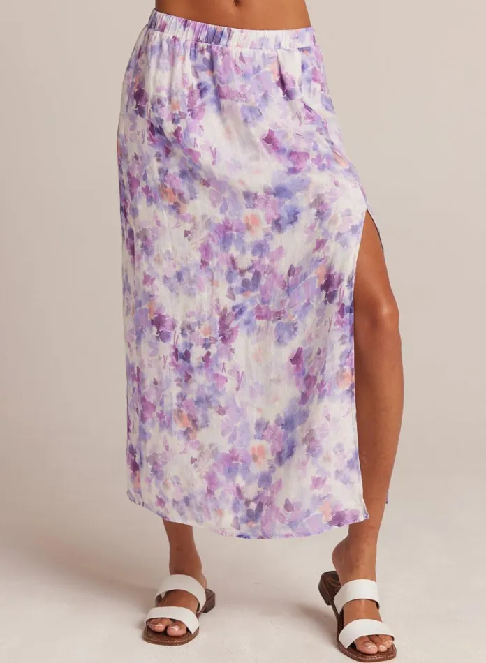Skirts Women Bella Dahl Linen Side Slit Maxi Skirt 8211 Iris Floral Print