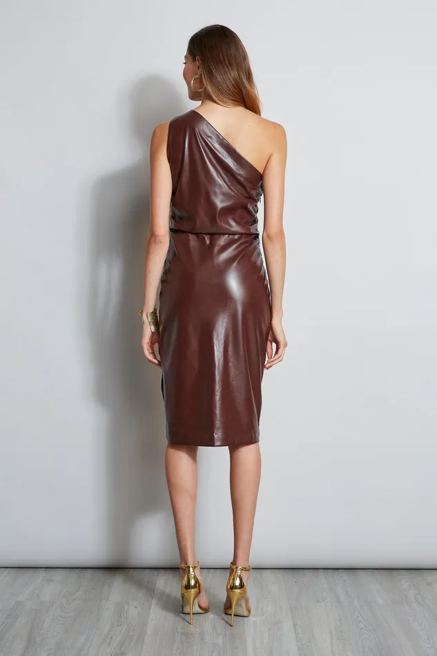 Sleeveless Dresses Women Elie Tahari One Shoulder Vegan Leather Dress DARK AMETHYST