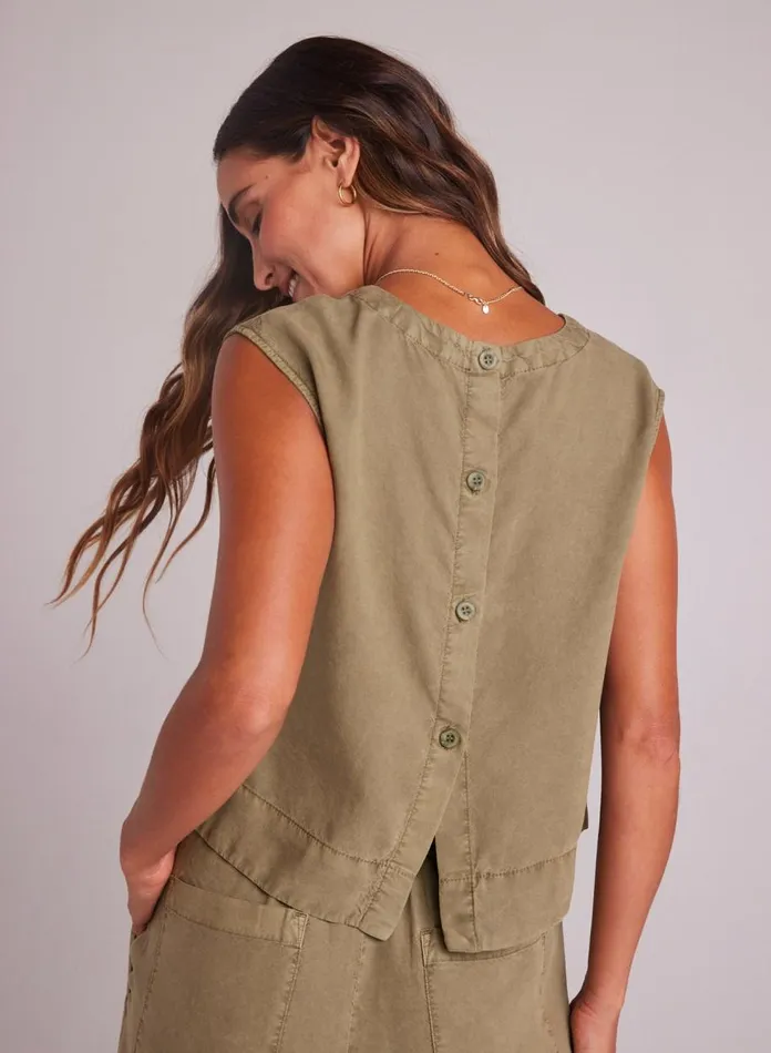 Sleeveless Women Bella Dahl Boxy Button Back Top 8211 French Olive Sleeveless Women Bella Dahl Boxy Button Back Top 8211 French Olive