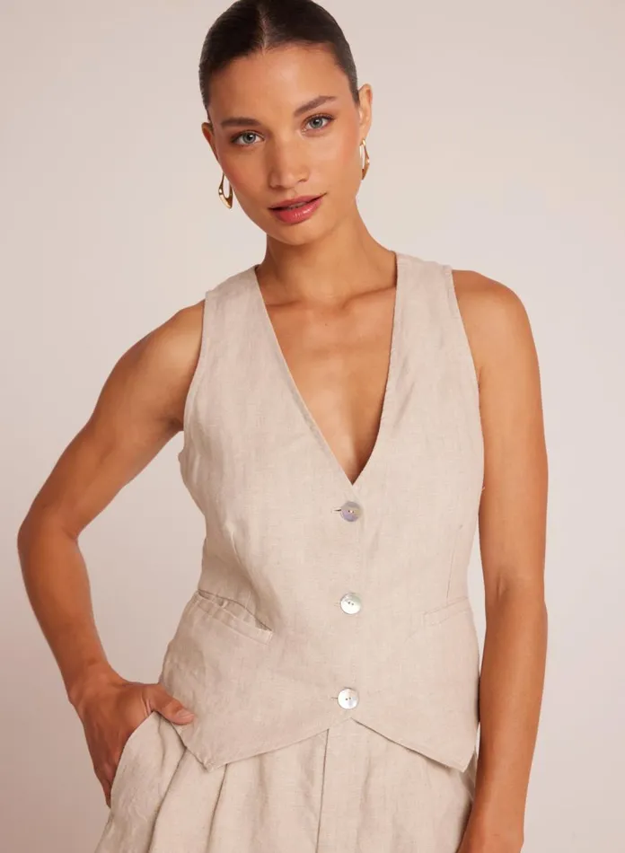 Sleeveless Women Bella Dahl Cinch Back Vest 8211 Linen Sand