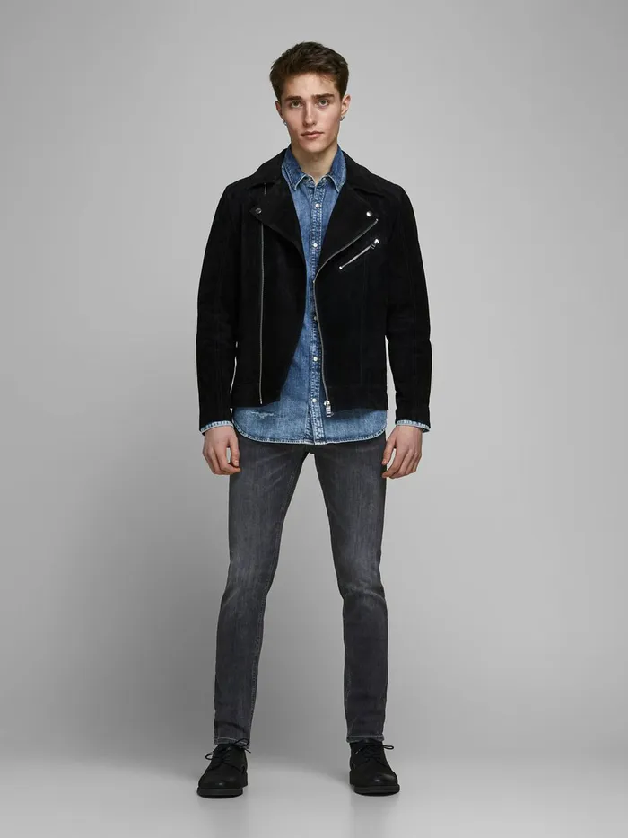 Slim Jeans JACK and JONES Mens GLENN ORIGINAL AM 817 SLIM FIT JEANS Grey Black Denim