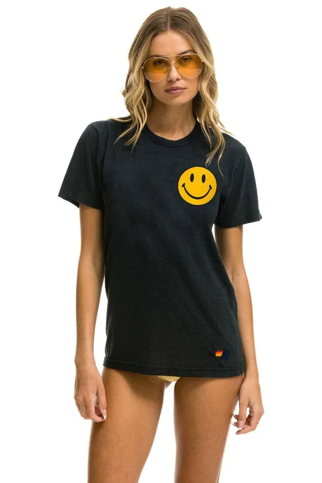 Smiley 2 Crew Tee 8211 Charcoal WomenMen Aviator Nation Tees