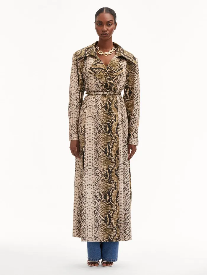 Snake Cotton Trench Coat Olive Women Oscar De La Renta Jackets and Coats Snake Cotton Trench Coat Olive Women Oscar De La Renta Jackets and Coats