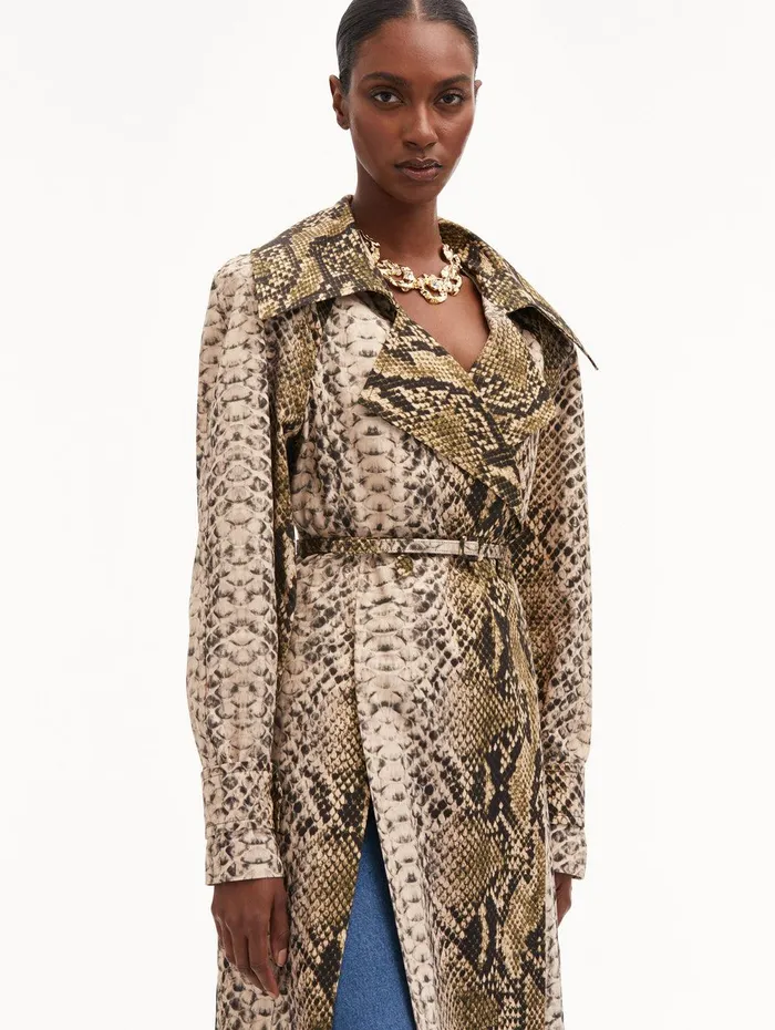 Snake Cotton Trench Coat Olive Women Oscar De La Renta Jackets and Coats Snake Cotton Trench Coat Olive Women Oscar De La Renta Jackets and Coats