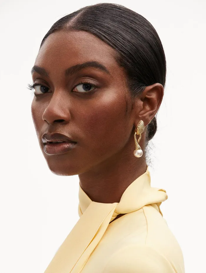 Snake Pearl Drop ClipOn Earrings Gold Women Oscar De La Renta Earrings
