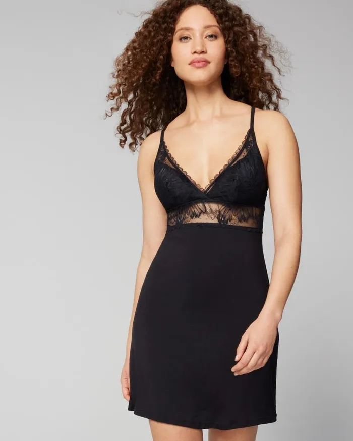 Soma Cool Nights Chemise With Plunge Neckline Black Women Matching Sets and Separates Soma Cool Nights Chemise With Plunge Neckline Black Women Matching Sets and Separates