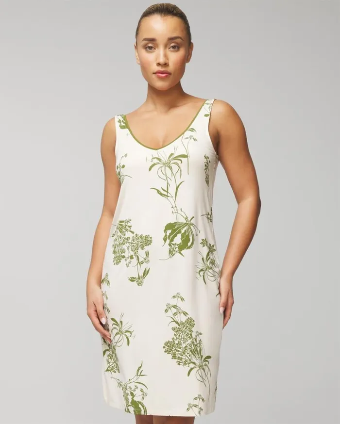 Soma Cool Nights Midi Chemise Shadow Fleur G Parchment Women Matching Sets and Separates Soma Cool Nights Midi Chemise Shadow Fleur G Parchment Women Matching Sets and Separates