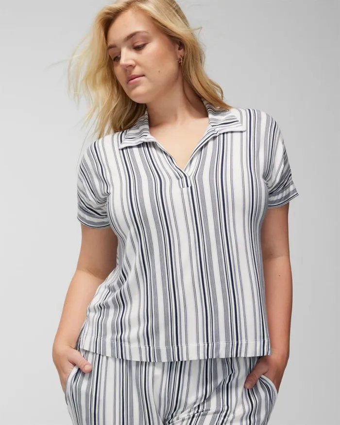 Soma Cool Nights SplitNeck ShortSleeve Tee Annalisa Stripe Lavender Women Matching Sets and Separates Soma Cool Nights SplitNeck ShortSleeve Tee Annalisa Stripe Lavender Women Matching Sets and Separates