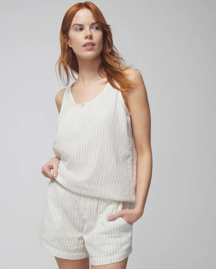 Soma Cotton Gauze Shorts Dbl Cloth Bw Stripe Women Matching Sets and Separates Soma Cotton Gauze Shorts Dbl Cloth Bw Stripe Women Matching Sets and Separates