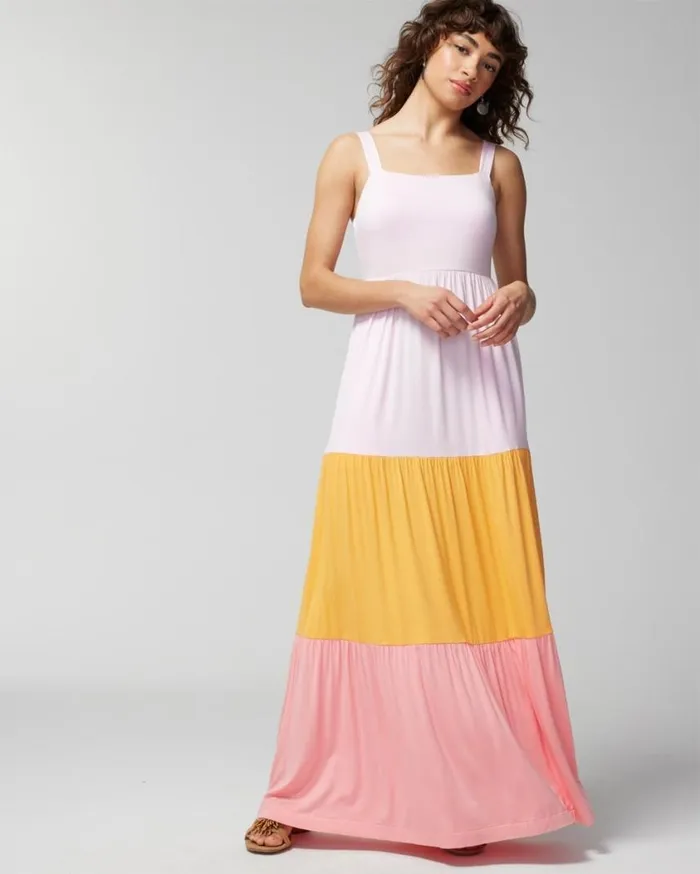 Soma Soft Jersey Trapeze Maxi Bra Dress Colorblock Party Pink Women Long Dresses Soma Soft Jersey Trapeze Maxi Bra Dress Colorblock Party Pink Women Long Dresses