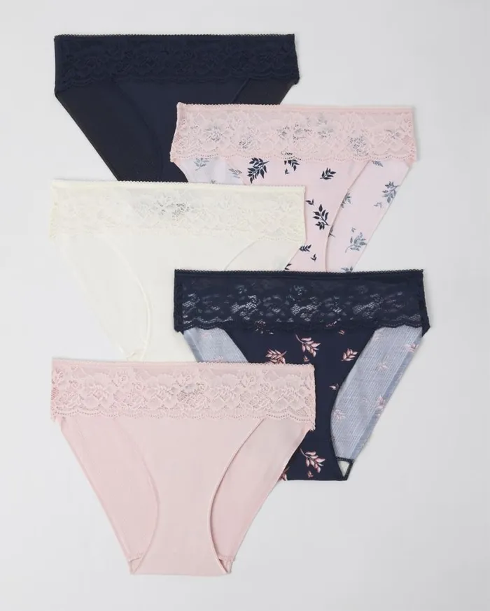 Soma Vanishing Edge Cotton Blend With Lace Hipster 5Pack Ditsy Multipack Women Panties Soma Vanishing Edge Cotton Blend With Lace Hipster 5Pack Ditsy Multipack Women Panties