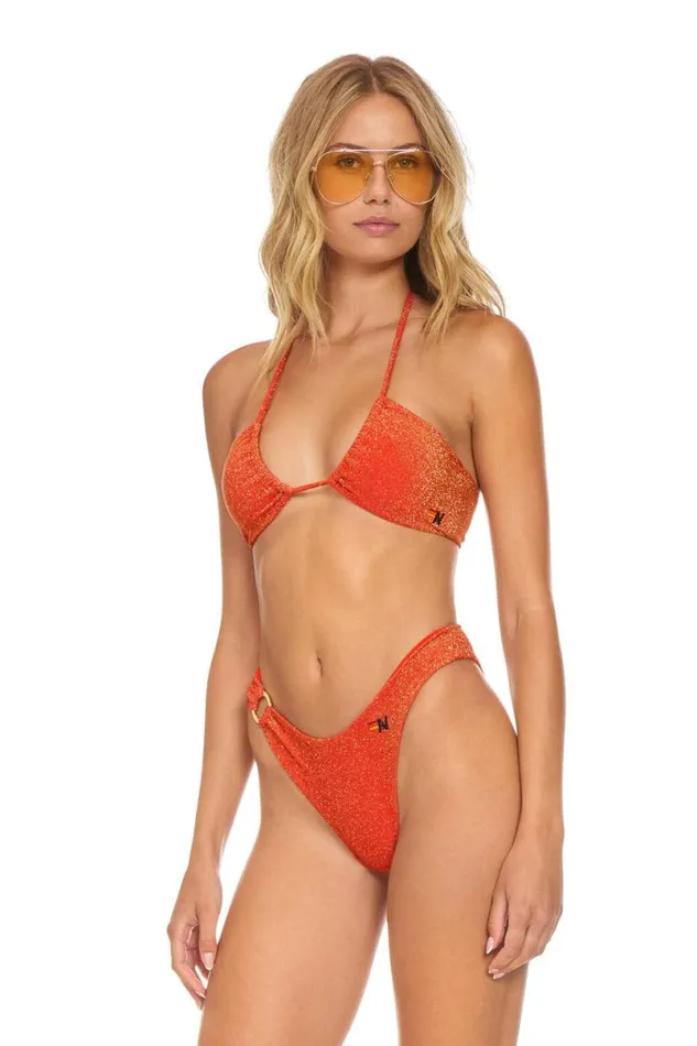 Sparkle Gypsy Ring HiCut Full Coverage Bikini Bottoms 8211 Hot Coral Women Aviator Nation Swim Bottoms
