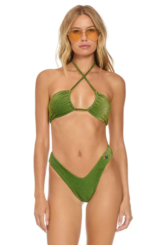 Sparkle St Tropez Bandeau Halter Bikini Top 8211 Army Women Aviator Nation Swim Tops Sparkle St Tropez Bandeau Halter Bikini Top 8211 Army Women Aviator Nation Swim Tops