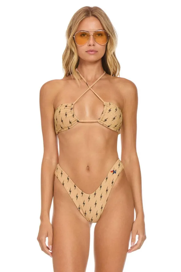 Sparkle St Tropez Scrunch Cheeky Bikini Bottoms 8211 Black Bolt Repeat Women Aviator Nation Swim Bottoms Sparkle St Tropez Scrunch Cheeky Bikini Bottoms 8211 Black Bolt Repeat Women Aviator Nation Swim Bottoms