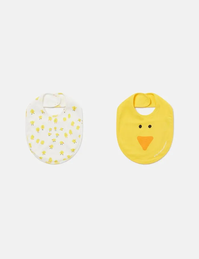 Stella McCartney Baby Boys Kids 2 Pack Of Chick Pattern Bibs Yellow And White
