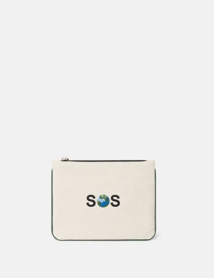 Stella McCartney Card Cases Women SOS Embroidered Zip Cardholder Ivorygreen