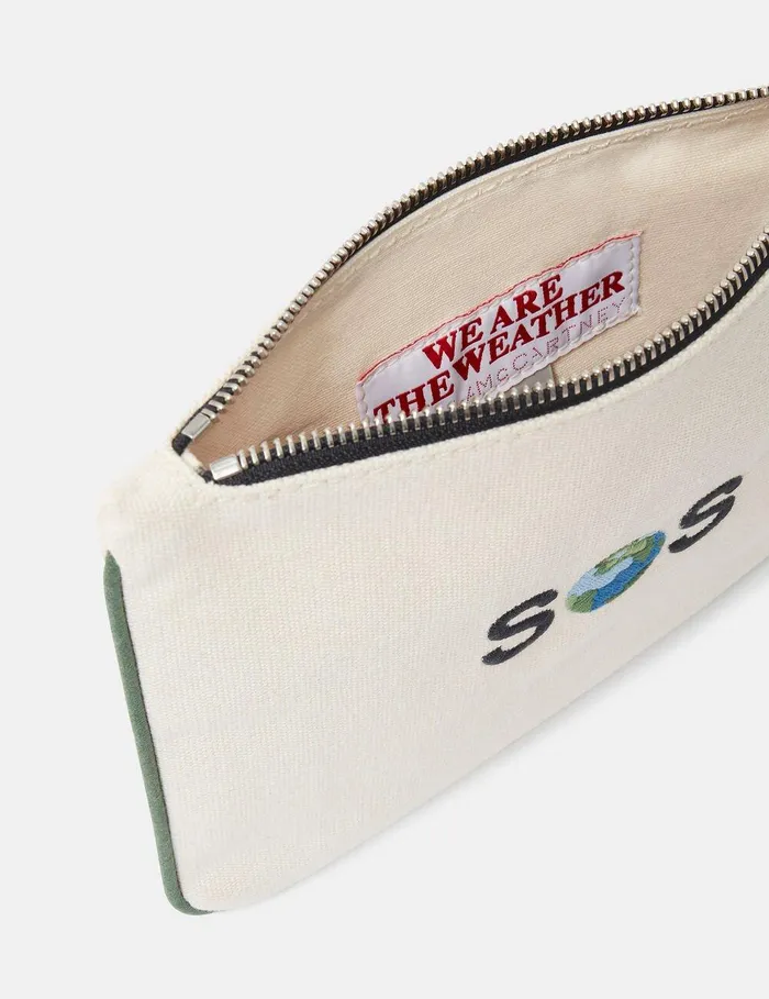 Stella McCartney Card Cases Women SOS Embroidered Zip Cardholder Ivorygreen Stella McCartney Card Cases Women SOS Embroidered Zip Cardholder Ivorygreen