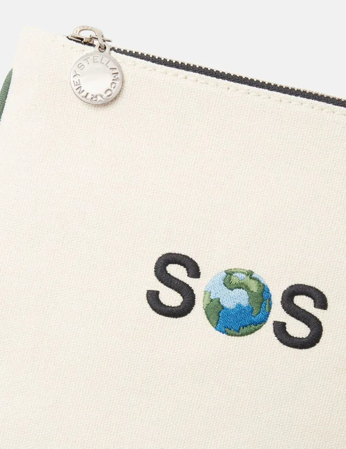 Stella McCartney Card Cases Women SOS Embroidered Zip Cardholder Ivorygreen Stella McCartney Card Cases Women SOS Embroidered Zip Cardholder Ivorygreen