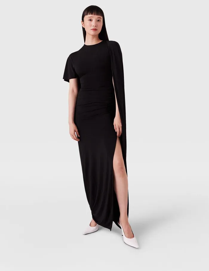 Stella McCartney Dresses Women Asymmetric Cape Maxi Dress Black Stella McCartney Dresses Women Asymmetric Cape Maxi Dress Black