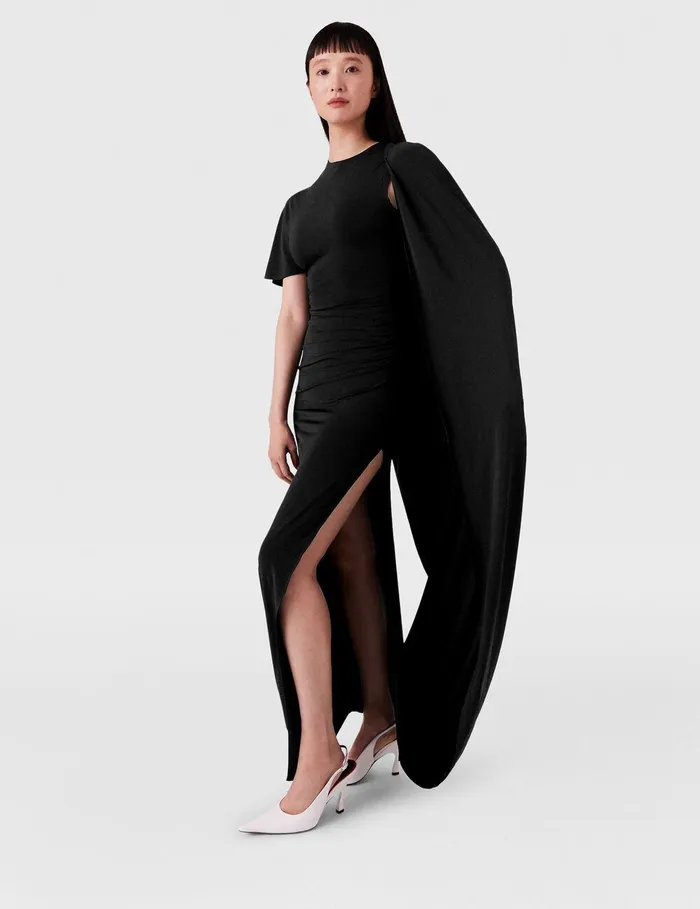 Stella McCartney Dresses Women Asymmetric Cape Maxi Dress Black Stella McCartney Dresses Women Asymmetric Cape Maxi Dress Black
