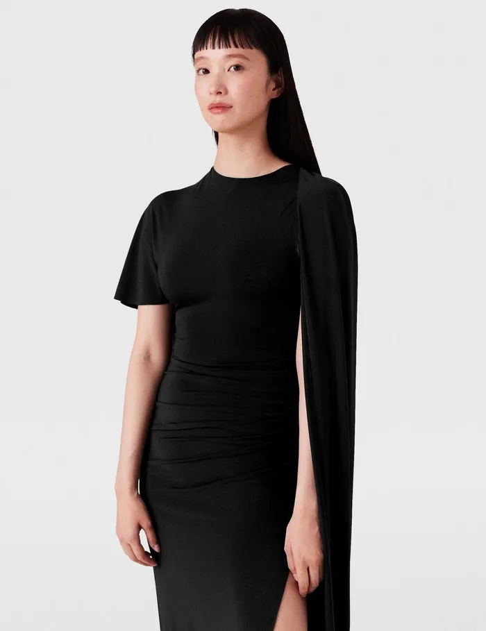 Stella McCartney Dresses Women Asymmetric Cape Maxi Dress Black Stella McCartney Dresses Women Asymmetric Cape Maxi Dress Black