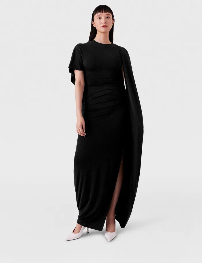 Stella McCartney Dresses Women Asymmetric Cape Maxi Dress Black Stella McCartney Dresses Women Asymmetric Cape Maxi Dress Black