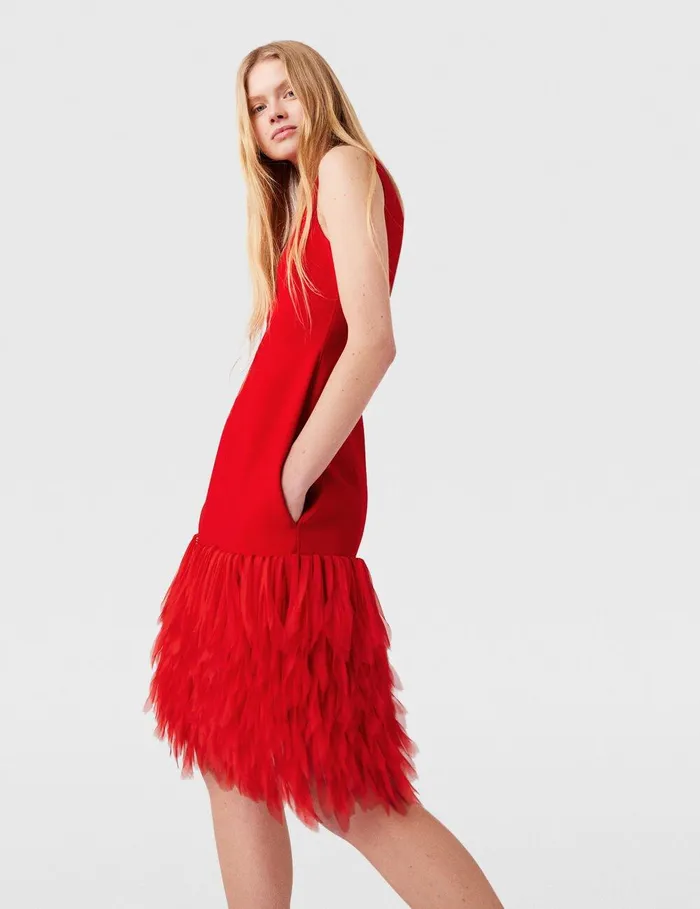 Stella McCartney Dresses Women Sleeveless Feather Midi Dress Lipstick Red Stella McCartney Dresses Women Sleeveless Feather Midi Dress Lipstick Red