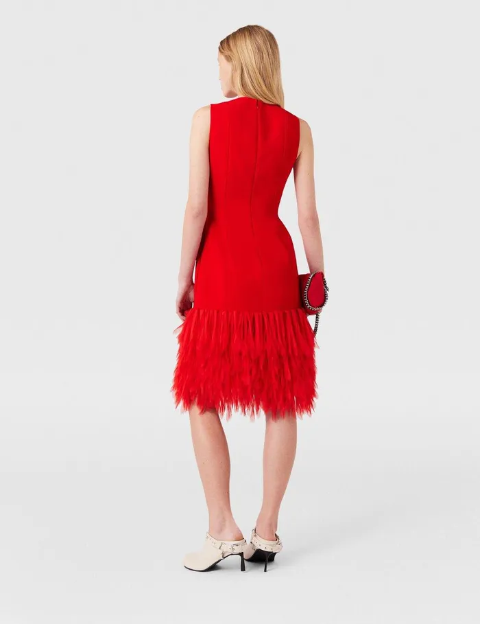 Stella McCartney Dresses Women Sleeveless Feather Midi Dress Lipstick Red Stella McCartney Dresses Women Sleeveless Feather Midi Dress Lipstick Red