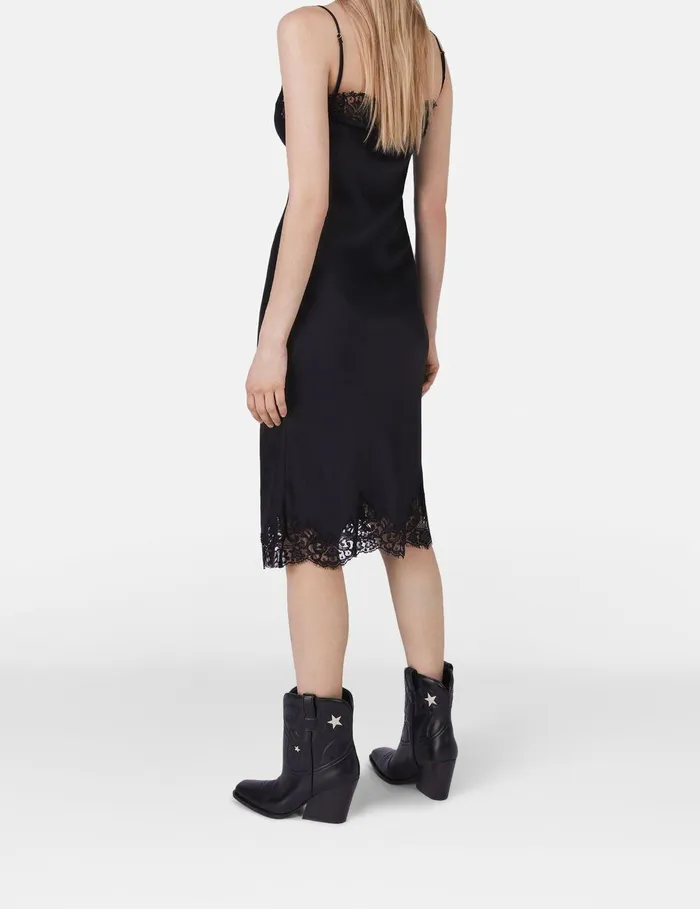Stella McCartney Dresses Women Sleeveless Lace Satin Midi Dress Black Stella McCartney Dresses Women Sleeveless Lace Satin Midi Dress Black