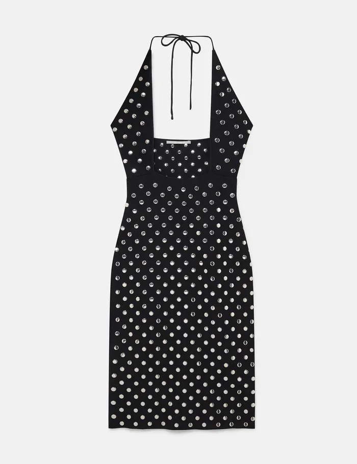 Stella McCartney Dresses Women Studded Halterneck Midi Dress Black And Sliver Stella McCartney Dresses Women Studded Halterneck Midi Dress Black And Sliver