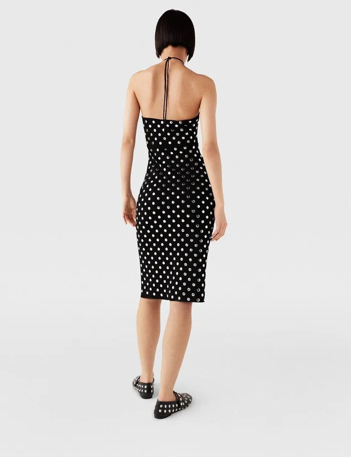 Stella McCartney Dresses Women Studded Halterneck Midi Dress Black And Sliver Stella McCartney Dresses Women Studded Halterneck Midi Dress Black And Sliver