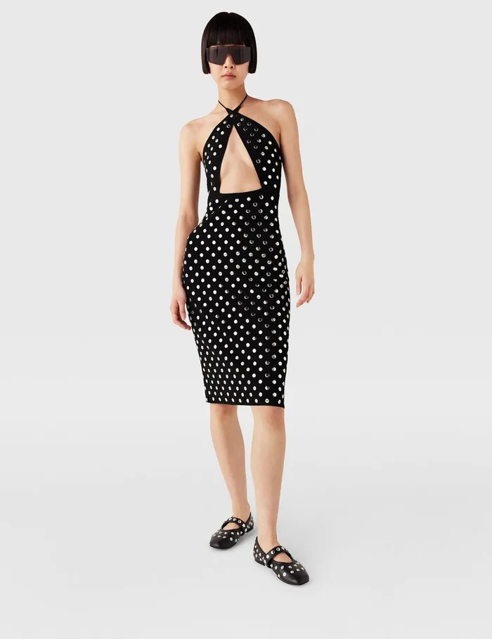 Stella McCartney Dresses Women Studded Halterneck Midi Dress Black And Sliver Stella McCartney Dresses Women Studded Halterneck Midi Dress Black And Sliver