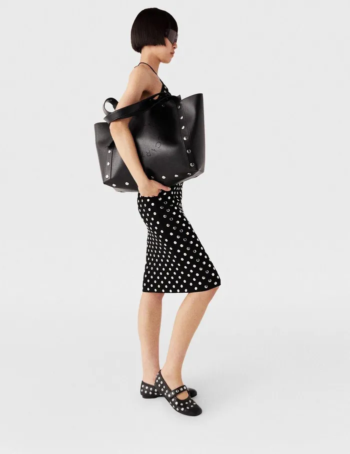 Stella McCartney Dresses Women Studded Halterneck Midi Dress Black And Sliver Stella McCartney Dresses Women Studded Halterneck Midi Dress Black And Sliver