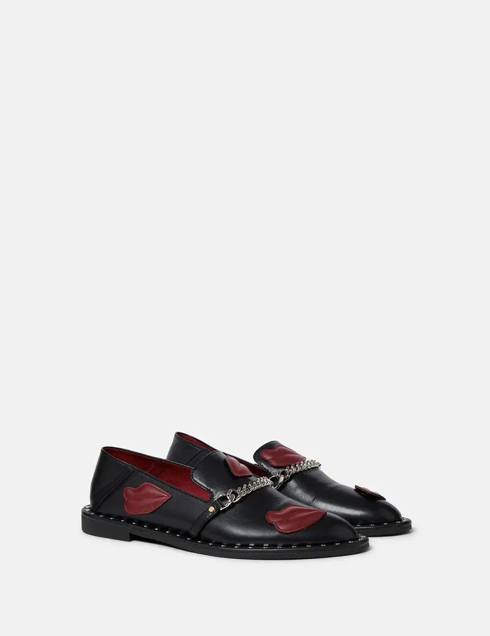 Stella McCartney Flats Women Falabella Lip Appliqu Loafers Pitch Black
