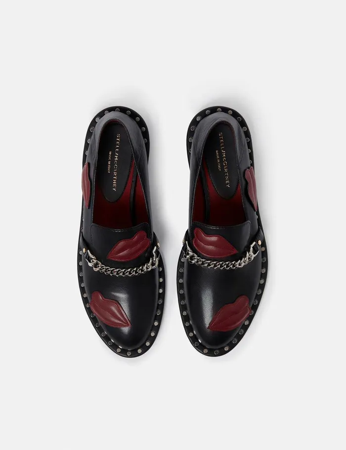 Stella McCartney Flats Women Falabella Lip Appliqu Loafers Pitch Black
