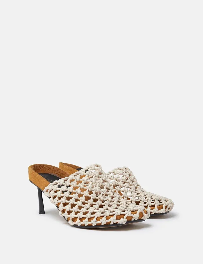 Stella McCartney Heels Women Terra Recycled Knotted Net Mules Greggio White Stella McCartney Heels Women Terra Recycled Knotted Net Mules Greggio White