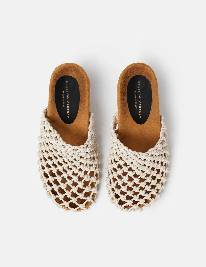 Stella McCartney Heels Women Terra Recycled Knotted Net Mules Greggio White Stella McCartney Heels Women Terra Recycled Knotted Net Mules Greggio White