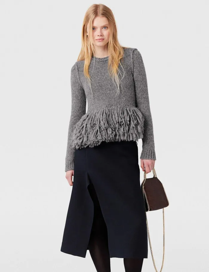 Stella McCartney Knitwear Women Feather Peplum Wool Sweater Mottled Grey Stella McCartney Knitwear Women Feather Peplum Wool Sweater Mottled Grey