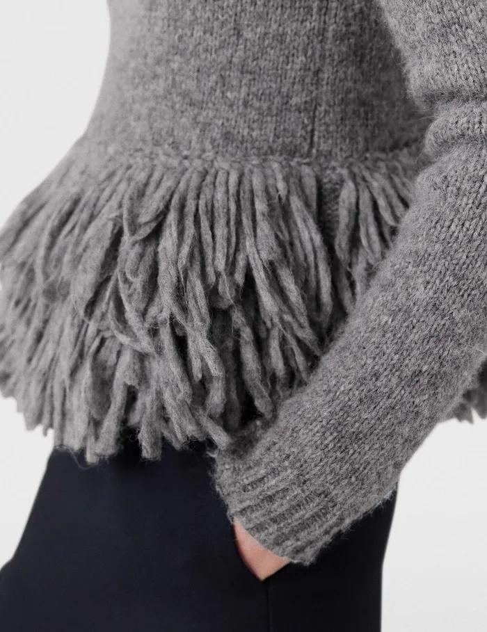 Stella McCartney Knitwear Women Feather Peplum Wool Sweater Mottled Grey Stella McCartney Knitwear Women Feather Peplum Wool Sweater Mottled Grey