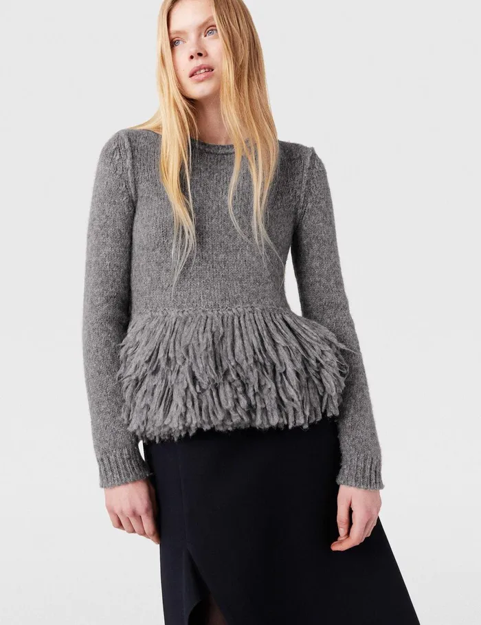 Stella McCartney Knitwear Women Feather Peplum Wool Sweater Mottled Grey Stella McCartney Knitwear Women Feather Peplum Wool Sweater Mottled Grey