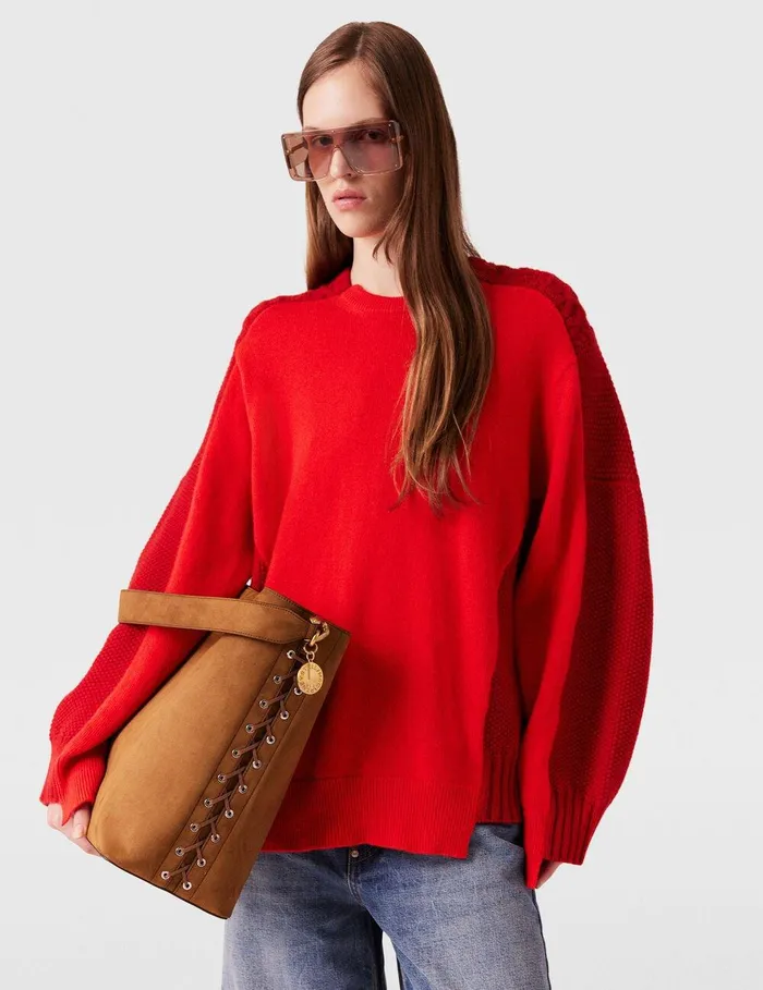 Stella McCartney Knitwear Women Hybrid Crewneck Sweater Red Stella McCartney Knitwear Women Hybrid Crewneck Sweater Red